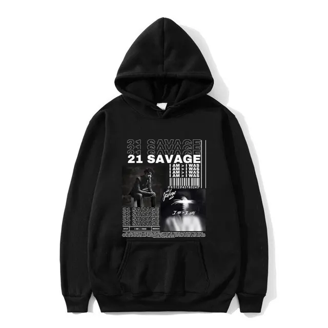 

Rapper 21 Savage I Am I Was Music Album Graphic Hoodie Men Women Hip Hop Hooded Sweatshirt Male Fashion Oversized Streetwear