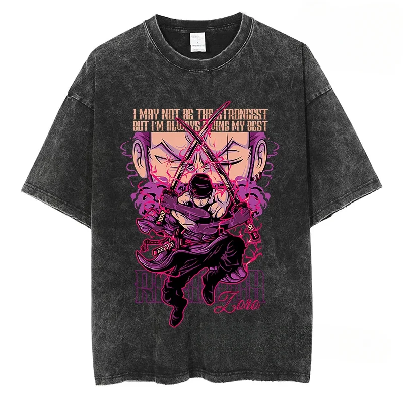 Men's and women's Zoro Y2K Harajuku High Street anime T-shirts vintage cotton T-shirts oversized loose casual T-shirts