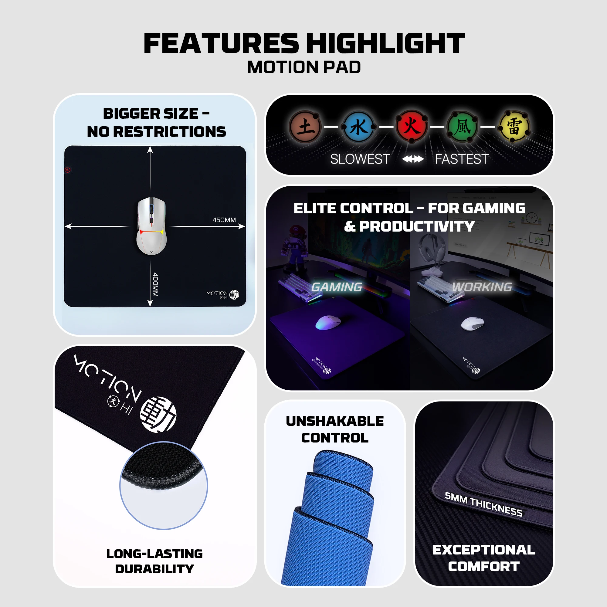 FANTECH MONTION PAD Premium Speed & Control Gaming Mousepad - Large 400x450x5mm, Sunken Stitch Design