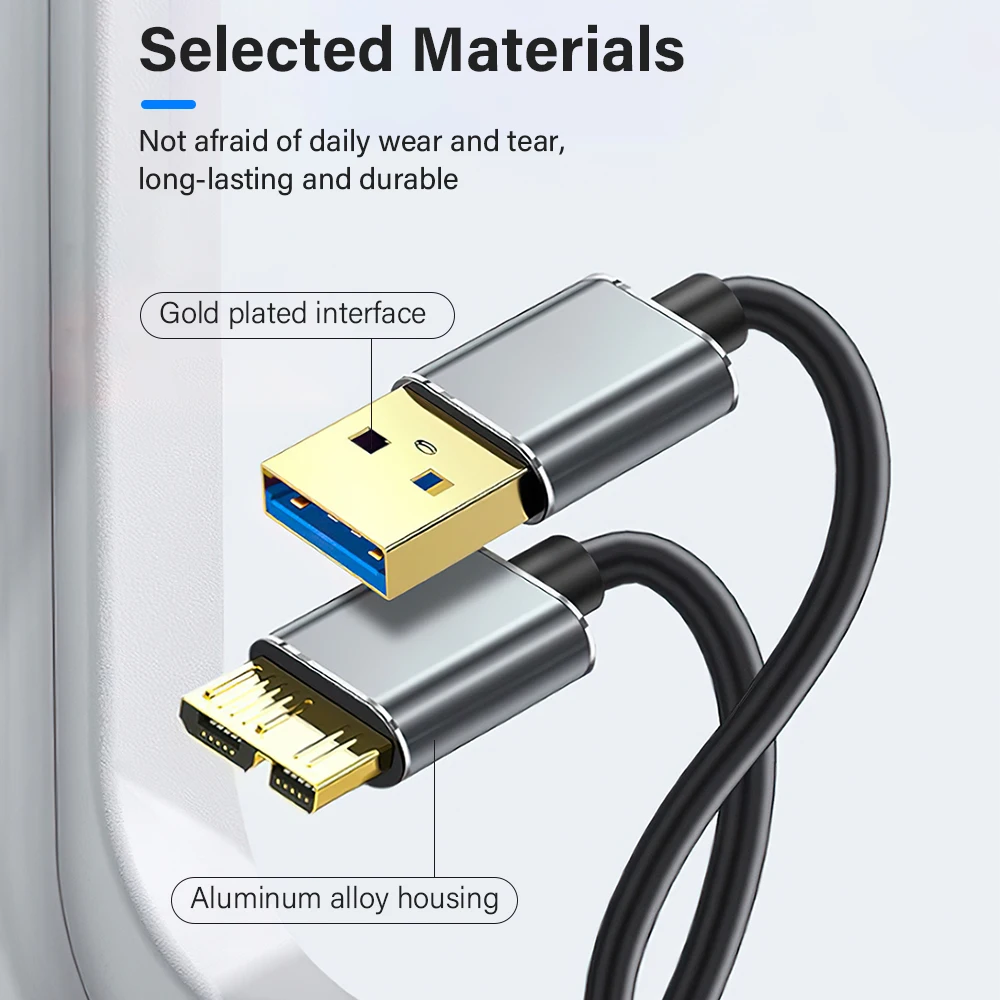 High-Speed USB 3.0 External Hard Drive Cable with Micro B Adapter – 1.5m/2m Sync Cord