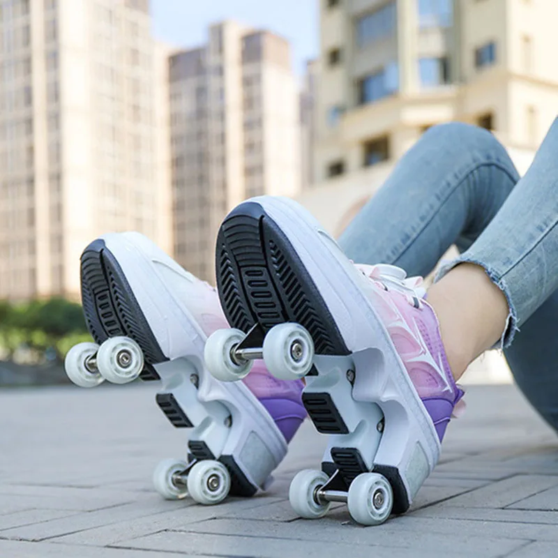 4-Wheel Skates Deform Roller Skate Shoes Professional Double Row Skates Youth Men Women Sneakers Parkour Deformation Shoes Gift