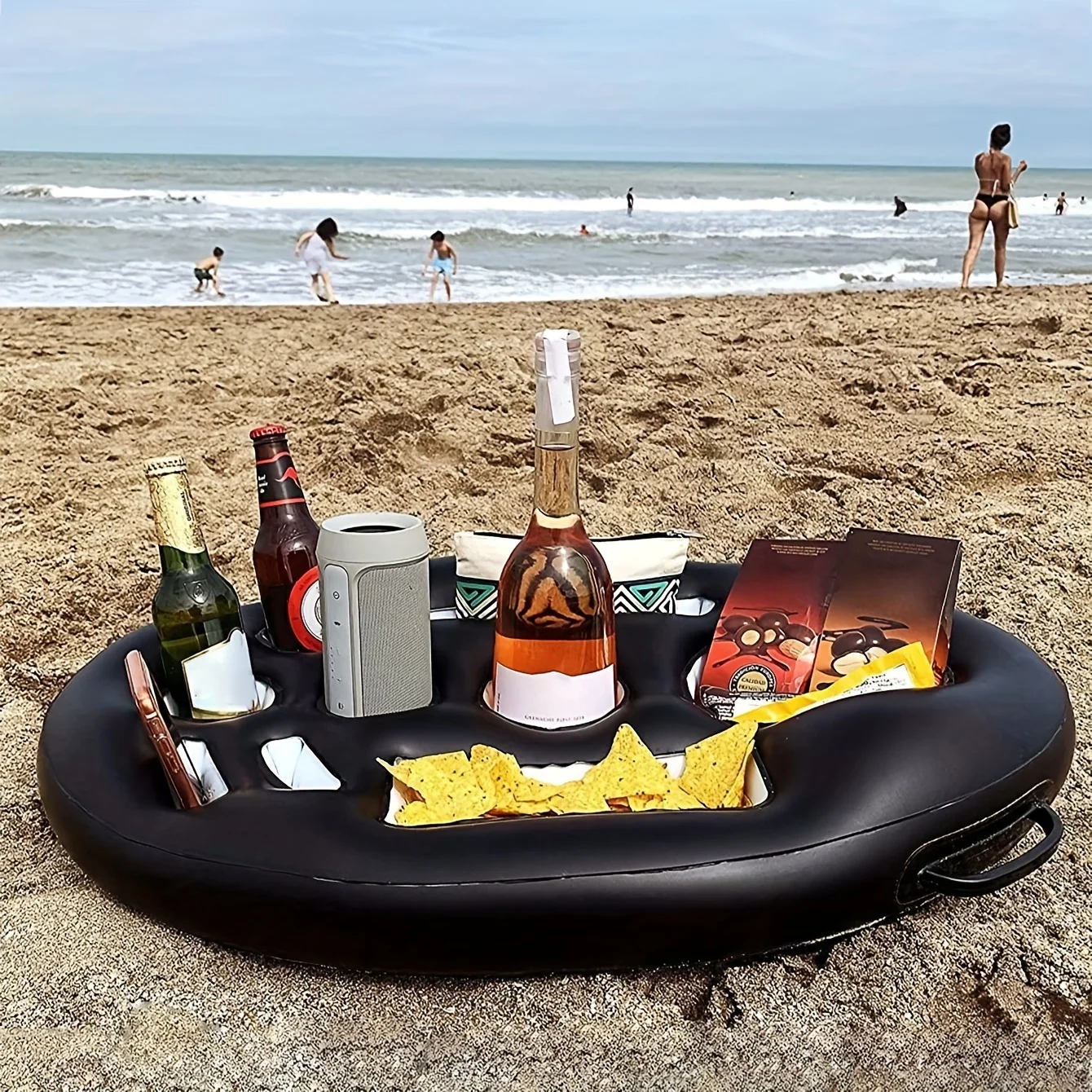 Inflatable PVC Ice Bar Pool with Drink Rack Porous Coaster Floating Snack Tray and Pool Party Dinner Tray