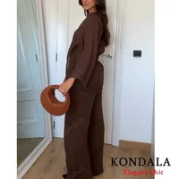 KONDALA Fall Casual Chic Loose Set Women Set Fashion 2025 Spring Autumn Long Sleeve Kimono Crossover Jacket+Pants NightWear Suit - Image 6