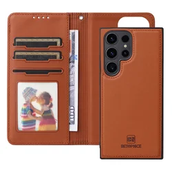Enhanced Leather Detachable Magnetic Wallet Case with Wrist Strap - Galaxy S22 (Brown)