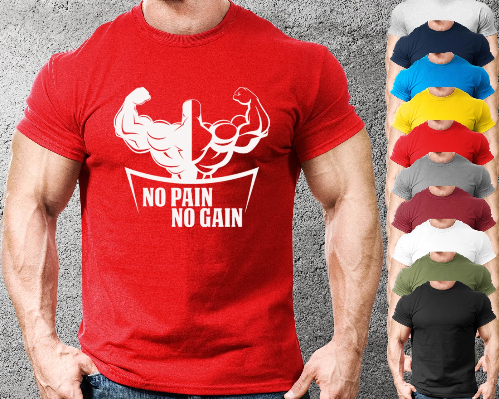 

No Pain No Gain Gym Bodybuilding Muscle Training T Shirt New 100% Cotton Short Sleeve O-Neck T-shirt Casual Mens Top