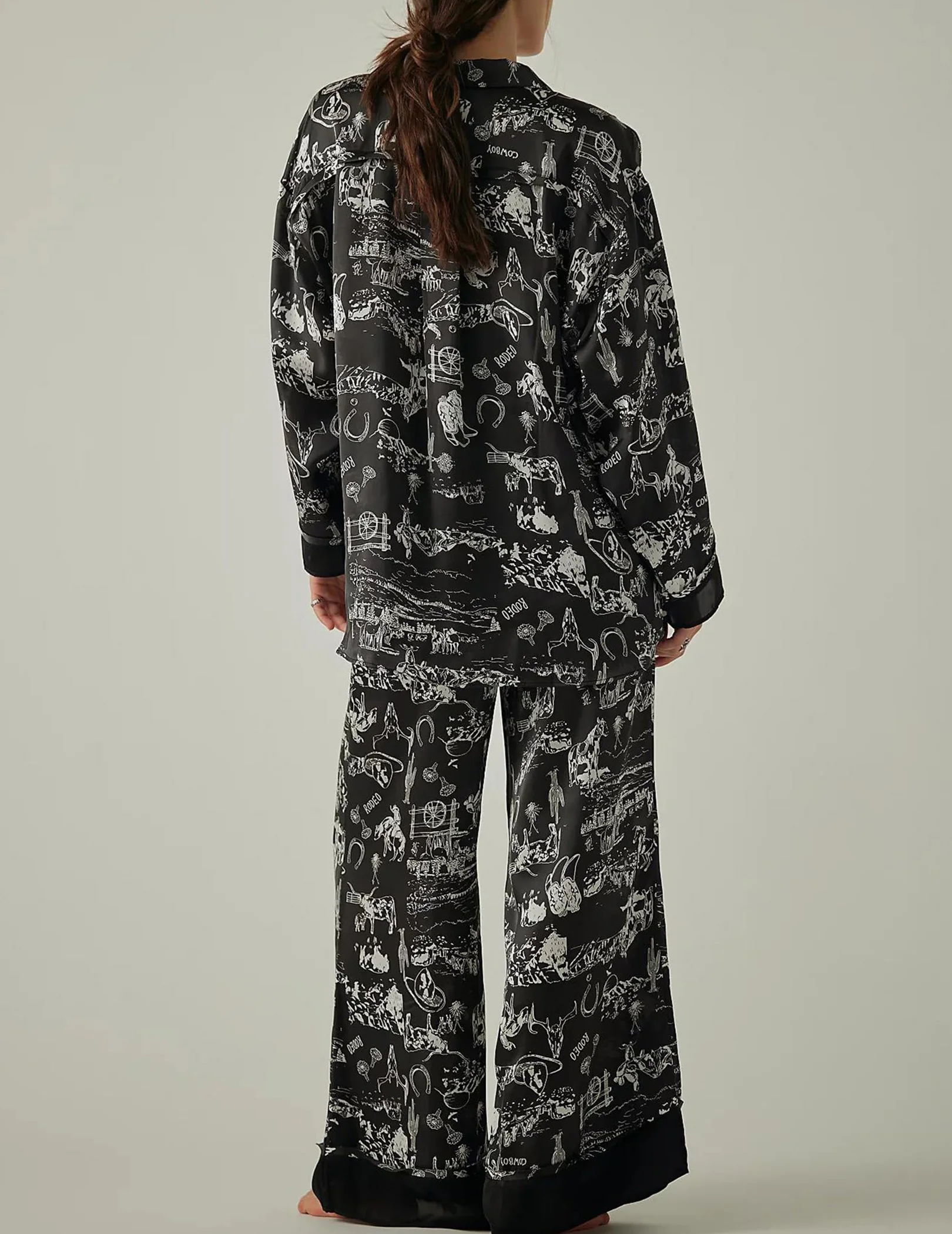 Women Satin Pajama Set Floral Silk Lounge Sleepwear