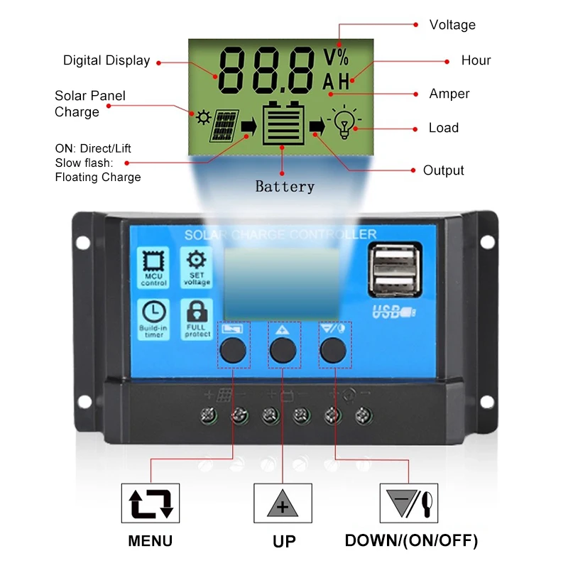 New Solar Controller Dual USB 5V Output LCD Display PWM Battery Charger 10A 12V/24V Solar Panel Charger Discharger Controller battery charger solar charger solar battery charge controller
