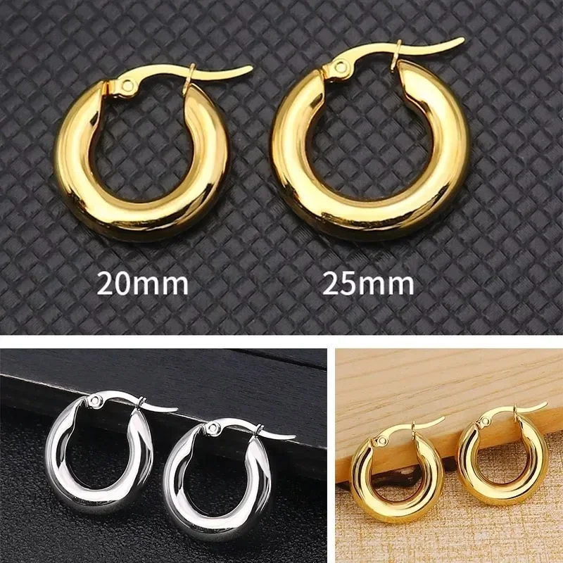 304#Stainless Steel Smooth Ear Buckle Round Thick Hoops Earrings for Women Piercing Earings Gift Fashion Jewelry 20/25/30mm