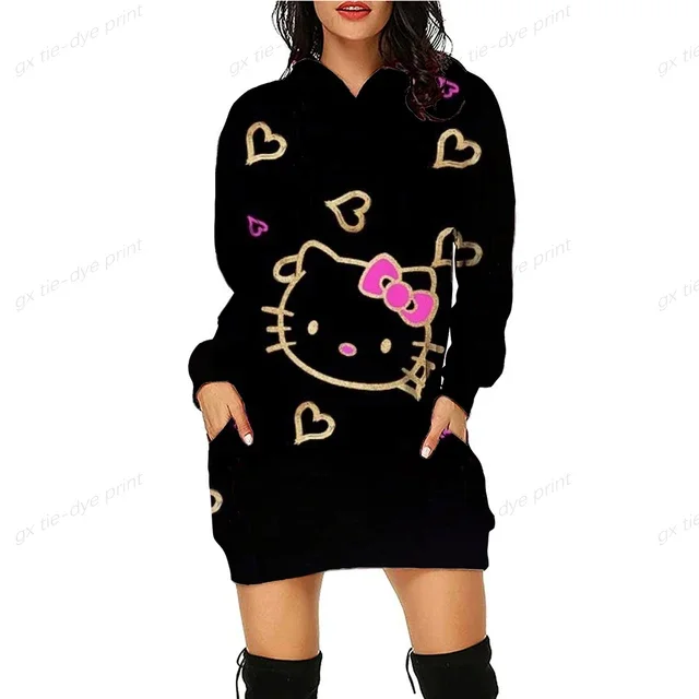 thumbnail image 1 of Sudaderas con capucha de otoño para mujer, sudaderas largas de HELLO KITTY con diseño de patchwork, sudaderas ajustadas a la moda para mujer, sudaderas con capucha, abrigos casuales para mujer, 1 of 5