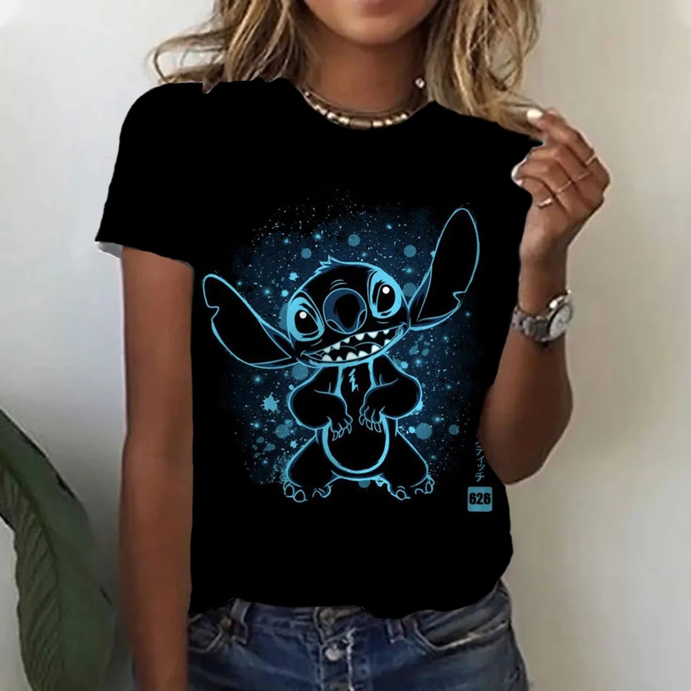 thumbnail image 1 of Nueva camiseta estampada de Disney Lilo & Stitch para mujer, camiseta de verano con cuello redondo, ropa de diseño informal de moda para mujer, 1 of 5