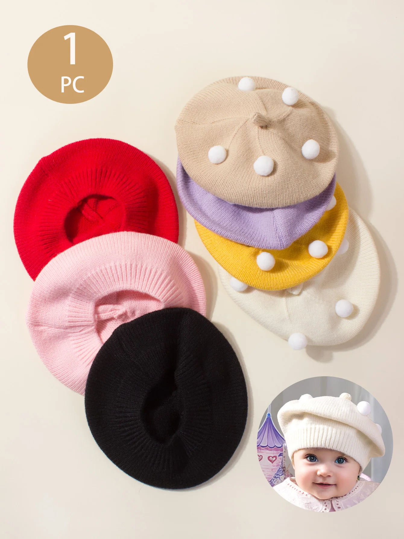 1pc Baby Beret Hat for Newborn 1-3 Years Old