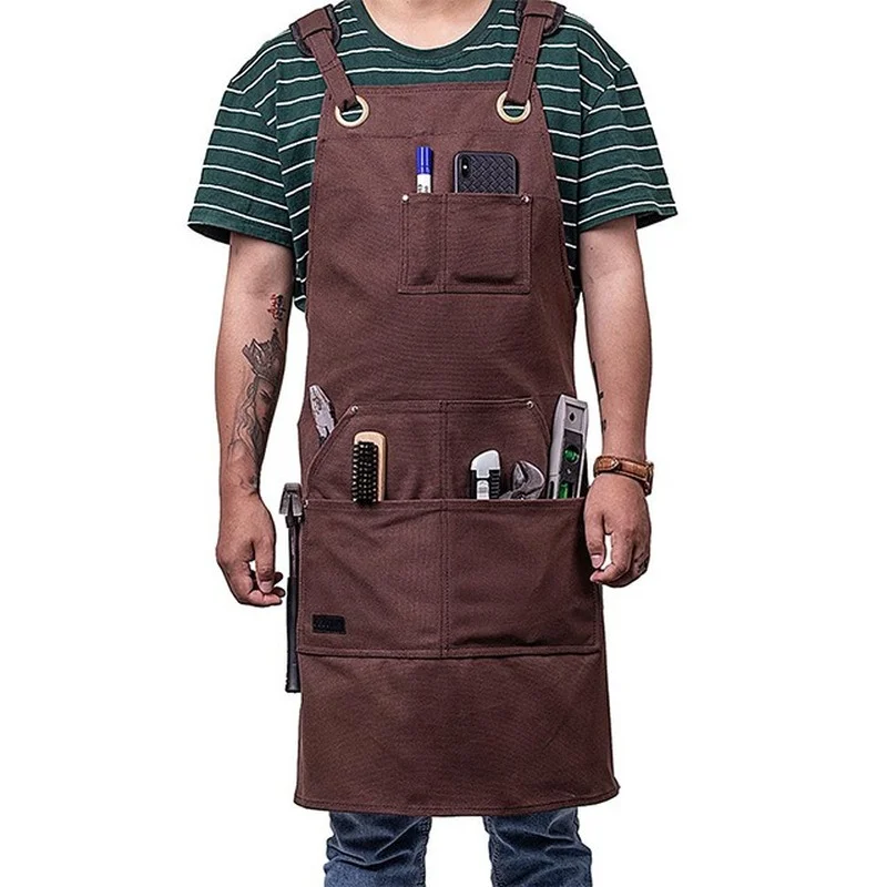 

Thicken Denim Canvas Apron Outdoor Barbecue Chef Milk Tea Barista Florist Overalls Multi-pocket