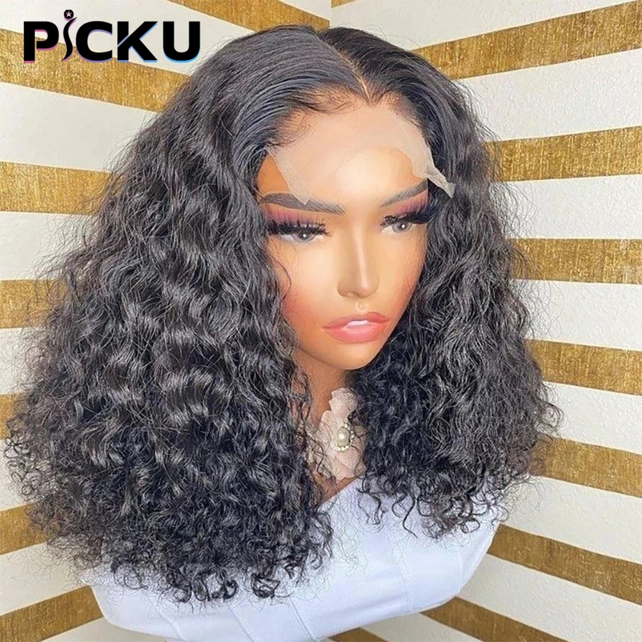 

Short Curly Bob Wig Brazilian 5x1 T Part Curly Human Hair Wigs For Women Deep Wave 13x4 Transparent Lace Frontal Wig PrePlucked