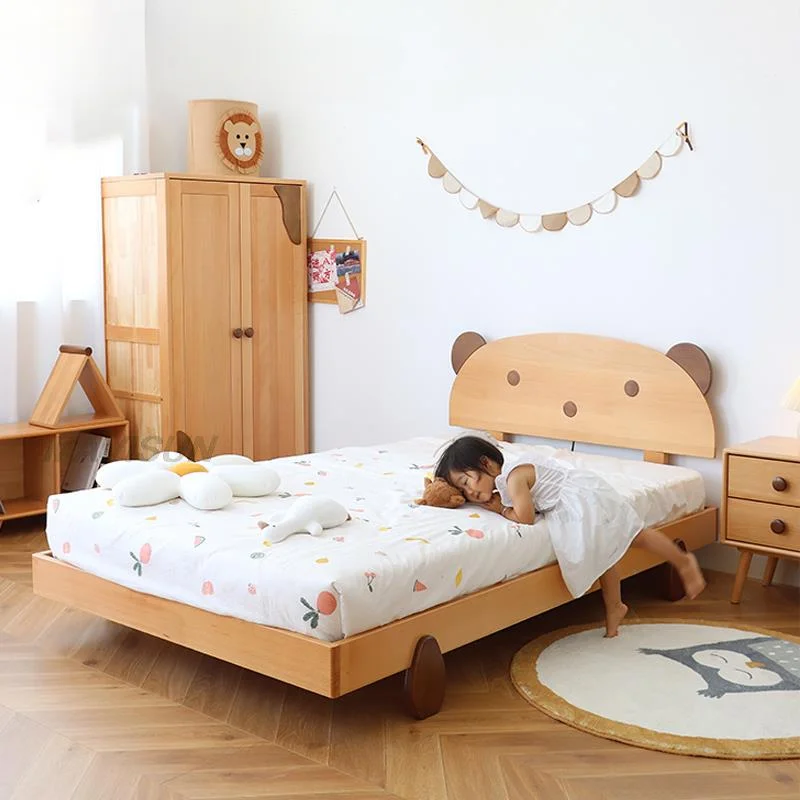 

Cartoon Pattern Children Beds Little Bear Childlike Luxury Single Children Beds Log Bedroom Camas De Dormitorio Home Furniture