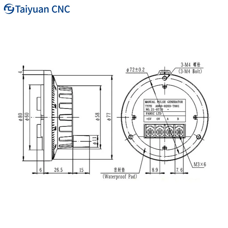 CNC 오리지널  Fanuc MPG 전자 핸드휠 펄스 발생기 100PPR 신호 분할용