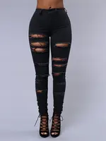 New Spring Summer Elastic Trousers Black and White Ripped Jeans Fashion Sexy Skinny Denim Pencil Pants S-3XL Drop Shipping 2