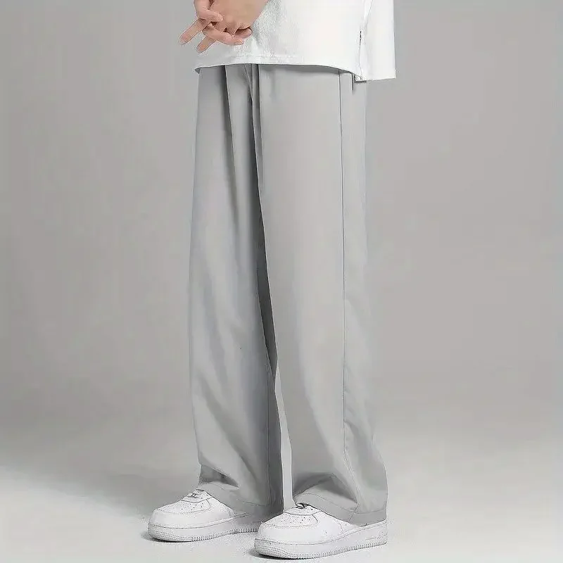 2024 Spring New Solid Color Straight Pants Man Elastic Waist Loose Casual Harajuku Trousers Japanese Style Thin Style Clothes 2