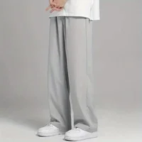 2024 Spring New Solid Color Straight Pants Man Elastic Waist Loose Casual Harajuku Trousers Japanese Style Thin Style Clothes 2