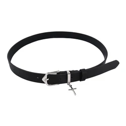 Punk Cross Pendant Retro Waist Strap PU Leather Hip Hop Belt with Metal Pin Buckle (1PC)