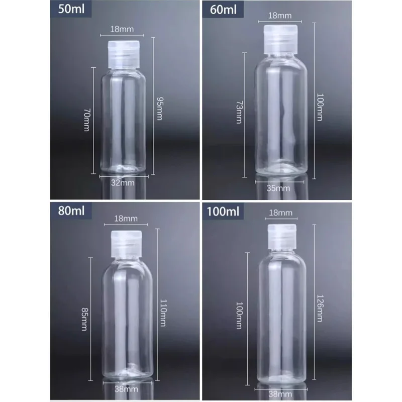 플립 캡이 있는 플라스틱 스퀴즈 병, PET 로션 샴푸 병, 빈 화장품 샘플 용기, 여행, 5-120ml, 로트당 30 개