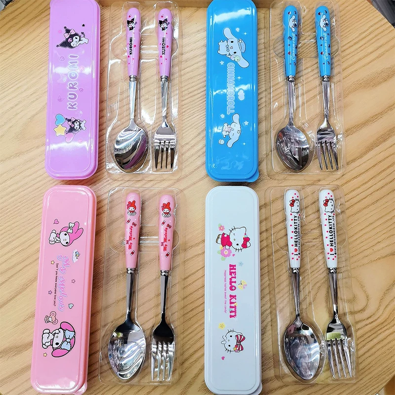 

Cute Hello Kitty Y2K Cutlery Sanrio Kawaii Anime Kuromi My Melody Cinnamoroll Portable Children Tableware Fork Spoon Girls Gift