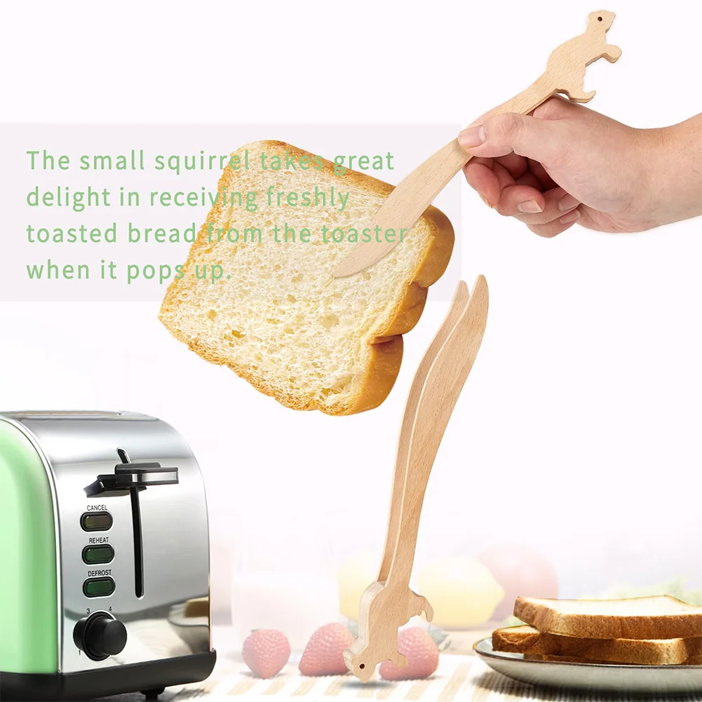 Wooden Toaster Tongs Reusable Toast Tongs Squirrel Shaped Toast Salad Kitchen Utensils