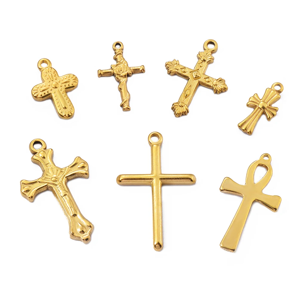 5pcs Gold Color Cross Charm Religious Jesus Pendant for DIY Earring Necklace Jewelry Making Supplies Wholesale 3