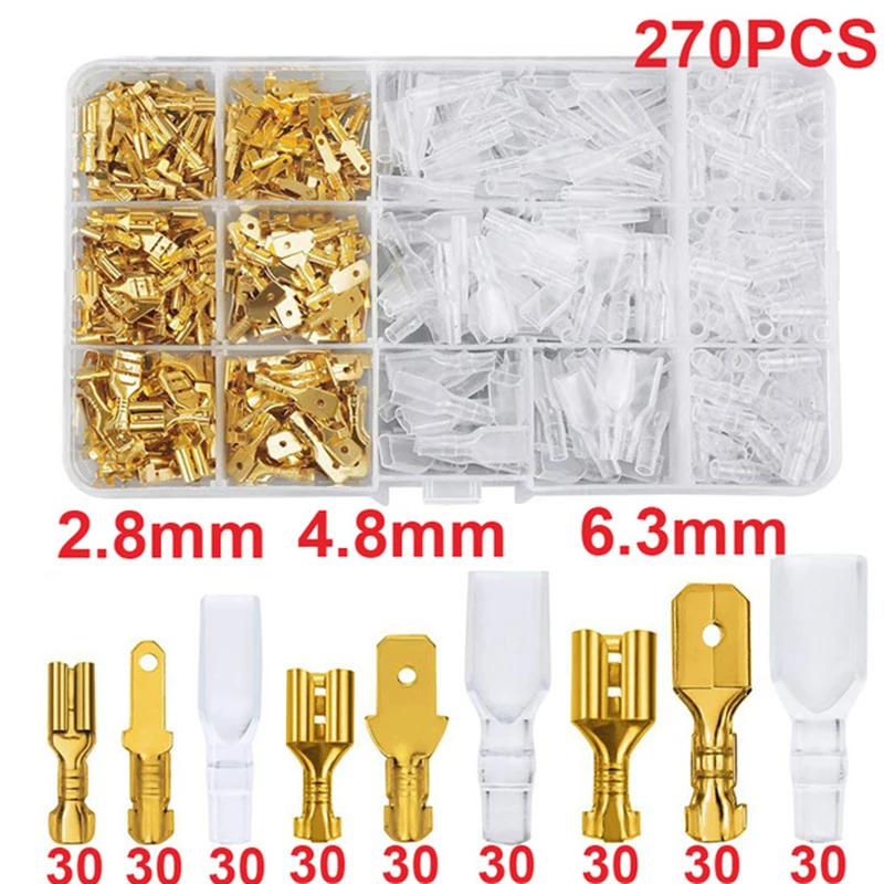 Wire Connector Terminals 270 pcs 2.8mm 4.8mm 6.3mm Plug Spring Female Spade Cold Crimp Automotive Speaker Electric