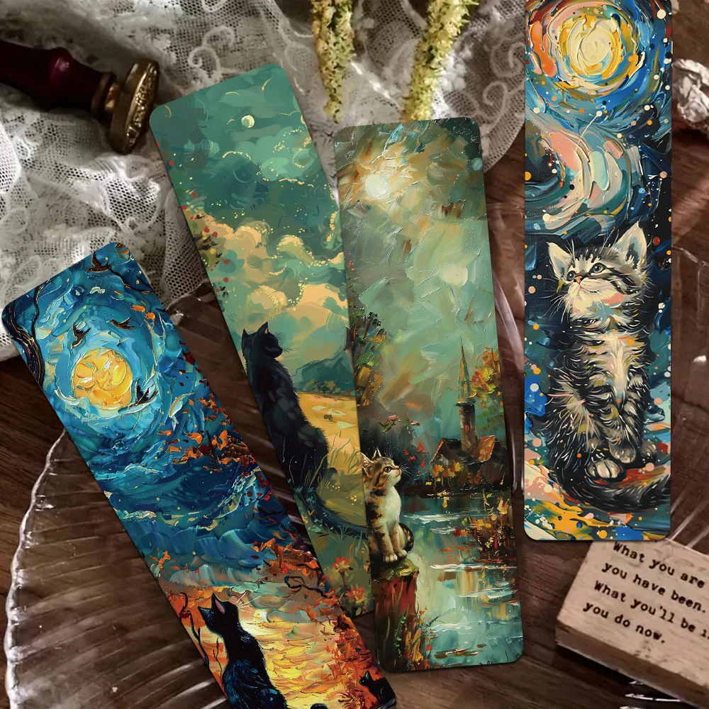 30pcs Oil Painting Cat Bookmarks Reading Pages Books Labeled School Stationary Supplies DIY Aesthetic Bookmark Decoration Cards