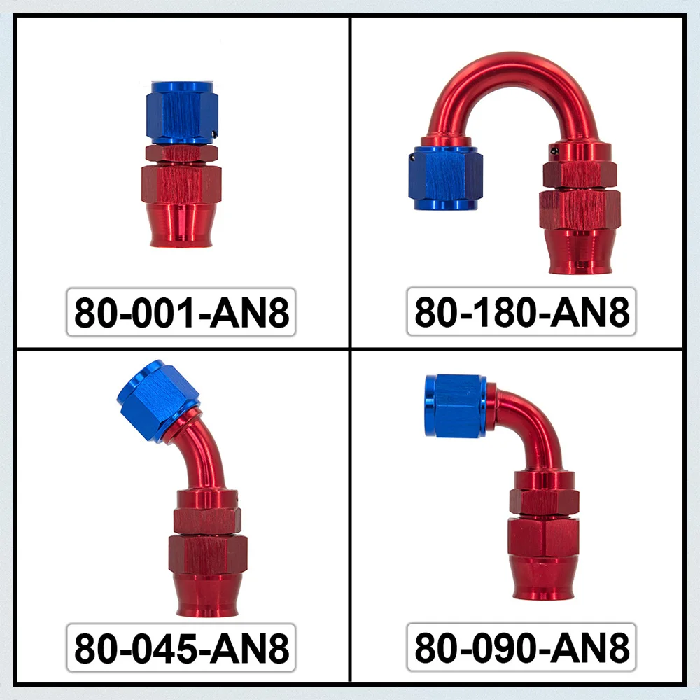 AN6 AN8 Gerade 45 90 120 180 Grad Wiederverwendbare Schlauchanschlussadapter für Schwenk-PTFE-Öl- und Kraftstoffleitungsschlauchanschlüsse – Detail 7