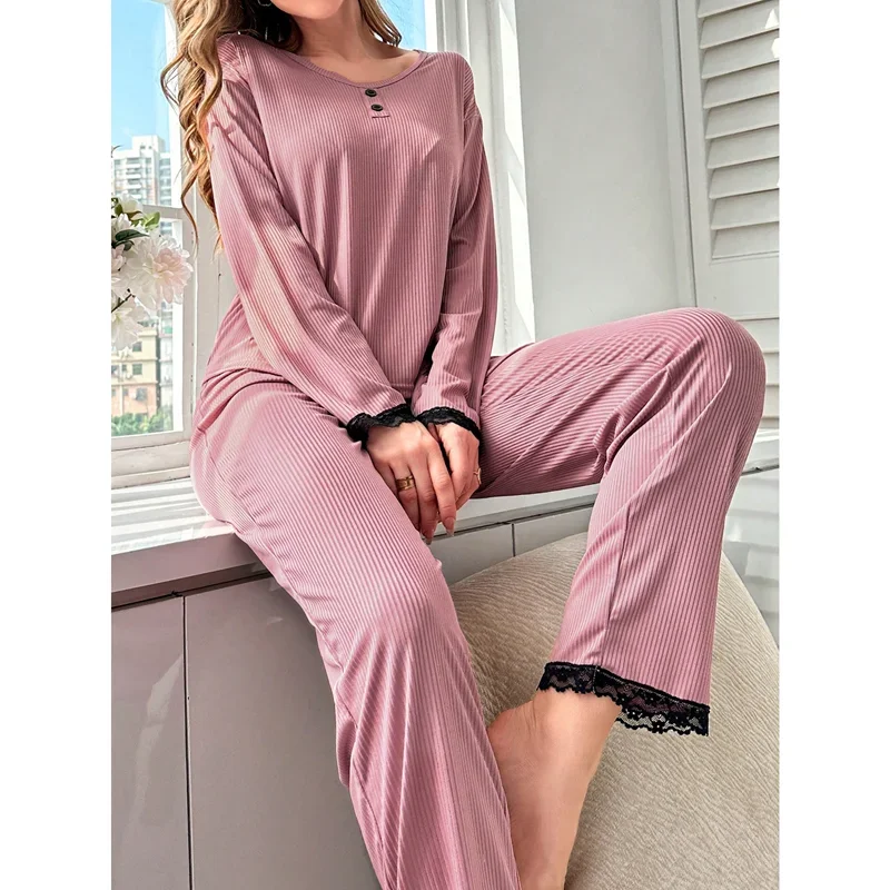 Autumn Winter Pajamas for Women Long Sleeves Milk Silk Pajama Solid Sleepwear Female Soft Loungewear