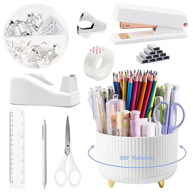 Desktop Office Stationery Set Stapler Tape Holder Scissors Nail Remover Stationery 1 Set
