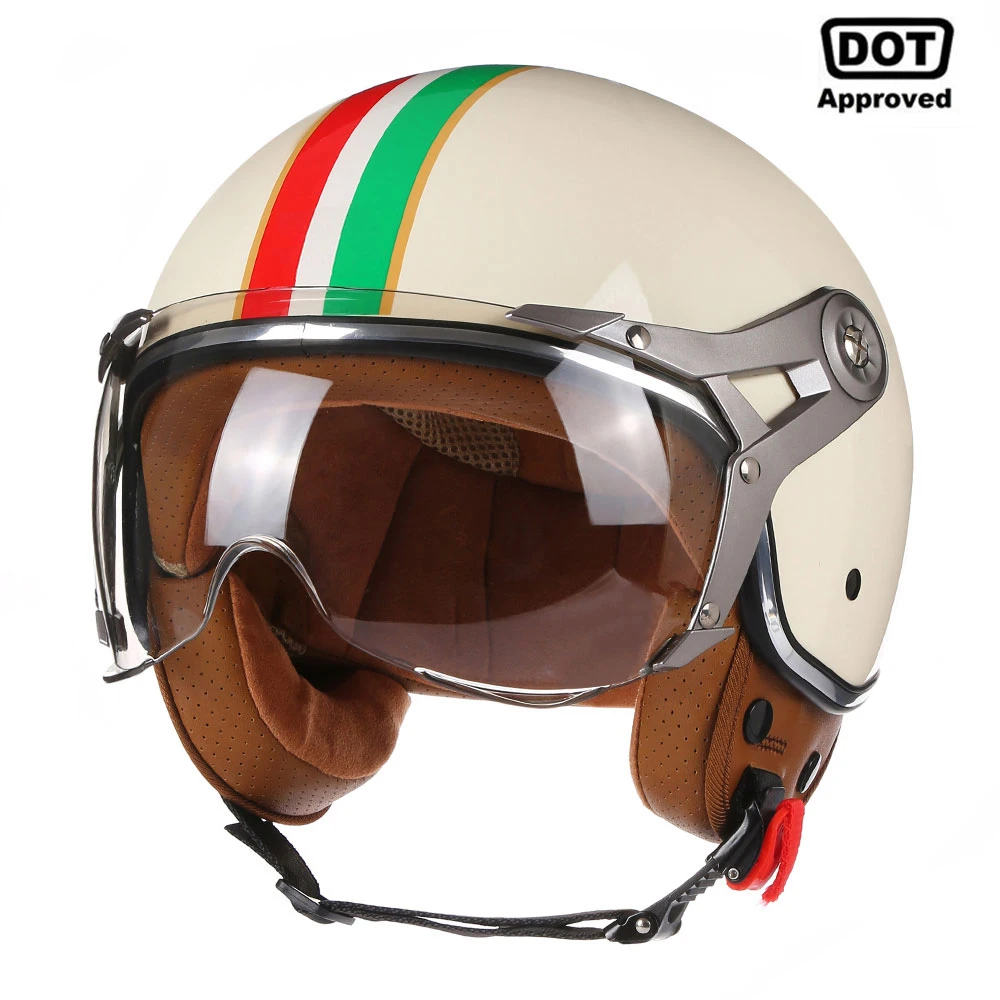 3/4 Open Face Motorcycle Retro Motorbike Helmets Vintage Chopper Capacete De Moto Bike Cascos Scooter With For Men Women DOT