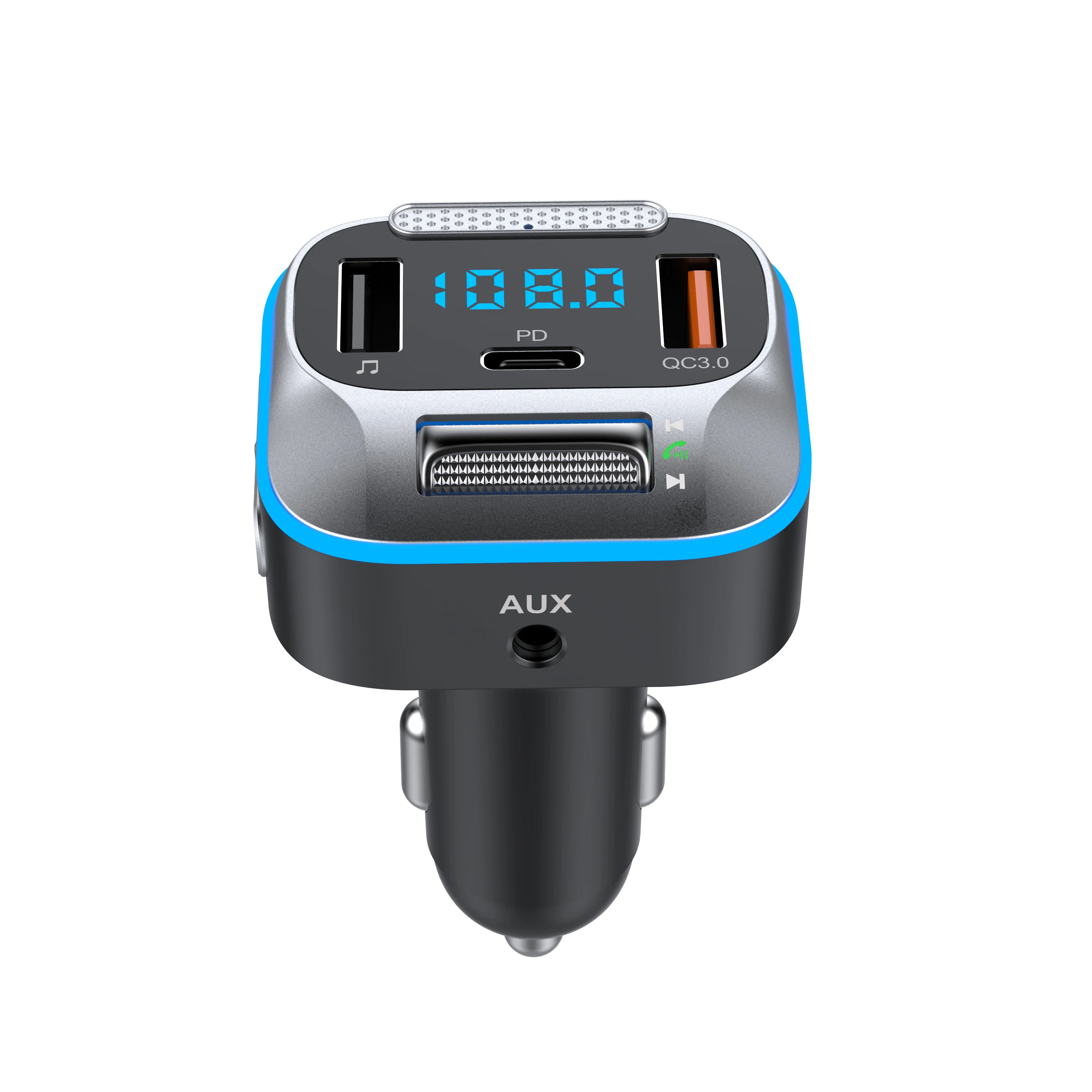 차량용 고속 충전기 FM 송신기 무선 5.0 블루투스 핸즈프리 MP3 플레이어, PD C타입 QC3.0 USB LED 조명, T73