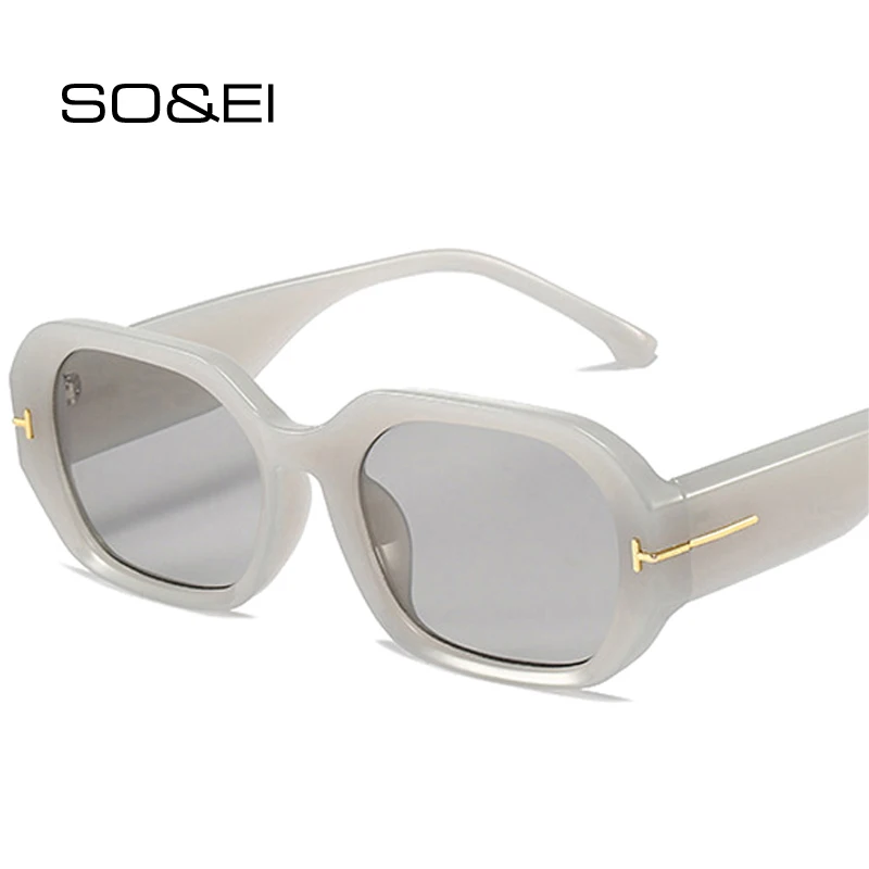 

SO&EI Ins Popular Fashion Polygon Square Women Luxury Sunglasses Vintage Brand Designer Jelly Grey Shades UV400 Men Sun Glasses