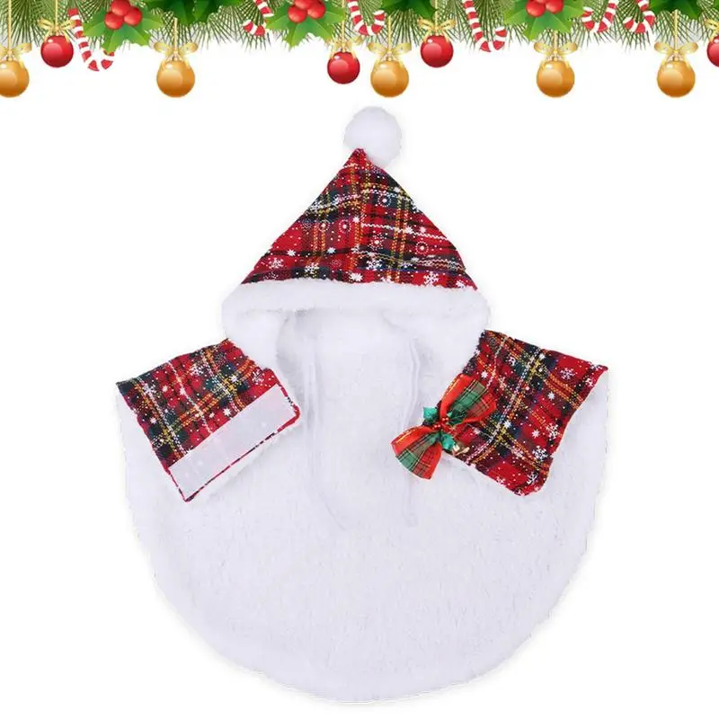 

Pet Christmas Dress Up Hooded Cat Clothes With Pompoms Cats Outfits Outwear For Photo Props Outdoor Walking Christmas Party