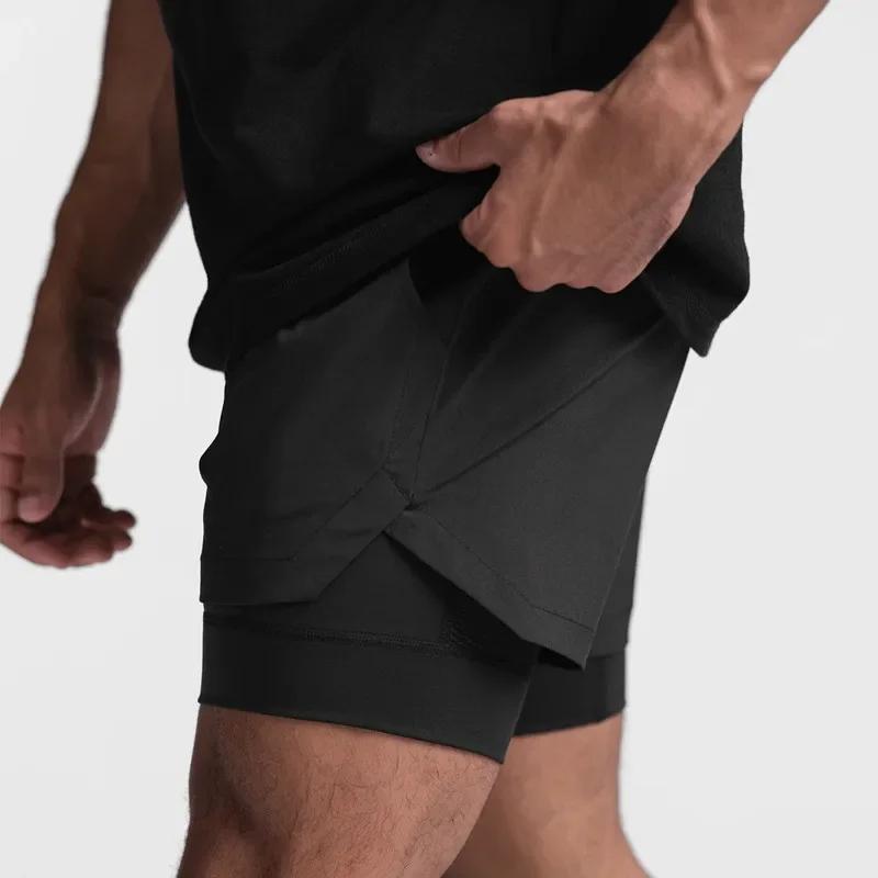 NEW men's sports shorts 2 in 1 Running shorts men's double layer breathable fitness bodybuilding training short Jogging Short