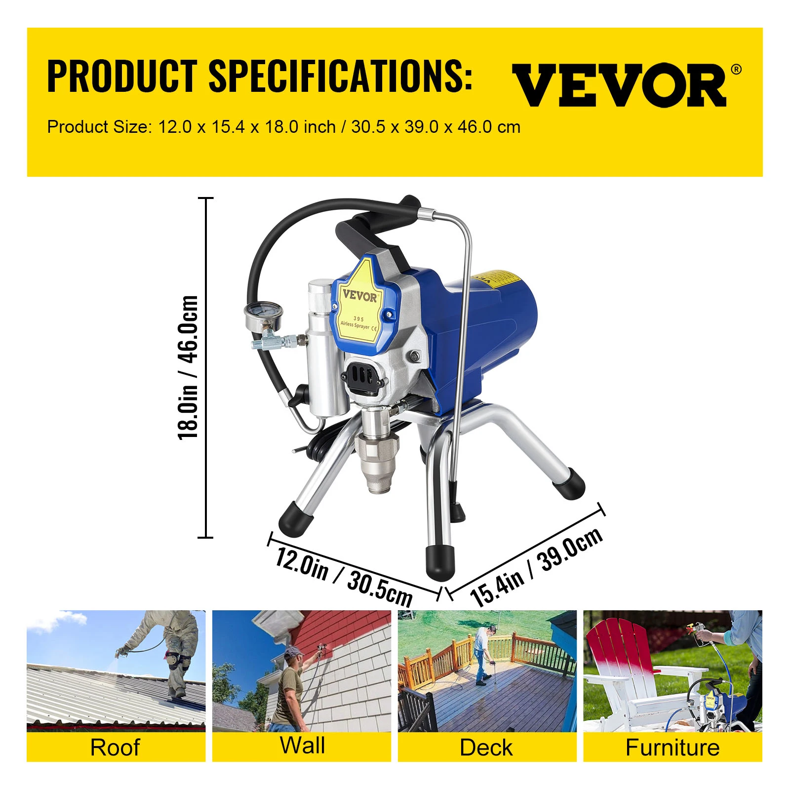 VEVOR Airless Wall Paint Sprayer 2200W Electric Sprayer Gun Kit, 22Mpa