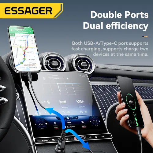Essager 45W Car Charger Fast Charging Dual Port  PD QC3.0 Type-C Quick Charger for iPhone 16 15 14 Samsung Xiaomi Huawei Oppo - Image 3