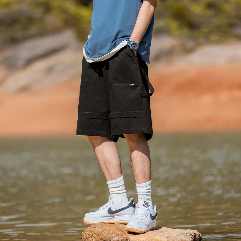 Men's Summer Solid High Waisted Pockets Drawstring Bandage with Elastic Loose Casual Sportswear Fashion Shorts Gothic Pants