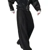 Men's Spring Season Japanese Style Casual Suit Pants Loose Fit Straight Leg Wide Leg Long Pants Luxury Draped Trousers Black 4
