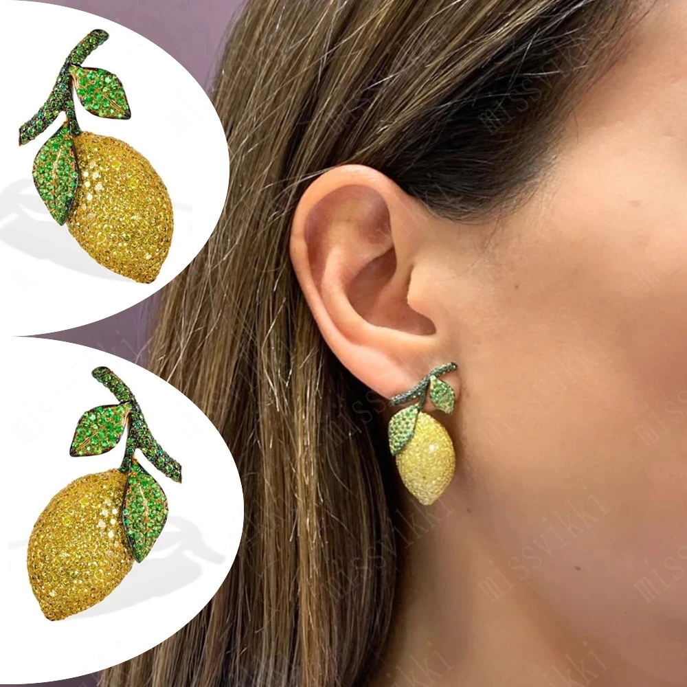 Missvikki Surper Cute Lemon Orange Earrings For Noble Women Bridal Wedding Daily Jewelry Luxury Gorgeous High Quality