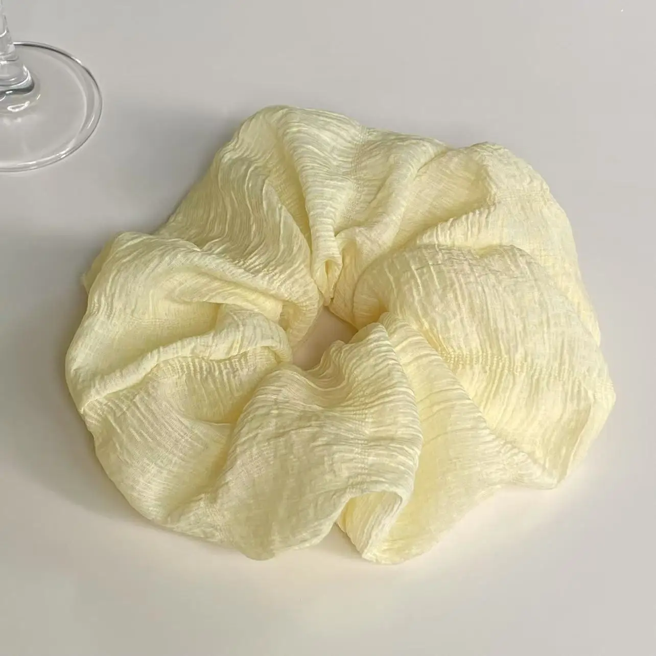 1PC Light Yellow Textured Scrunchie, Large Soft Hair Tie, Chic Hair Accessory for Women, Perfect for Daily Styling