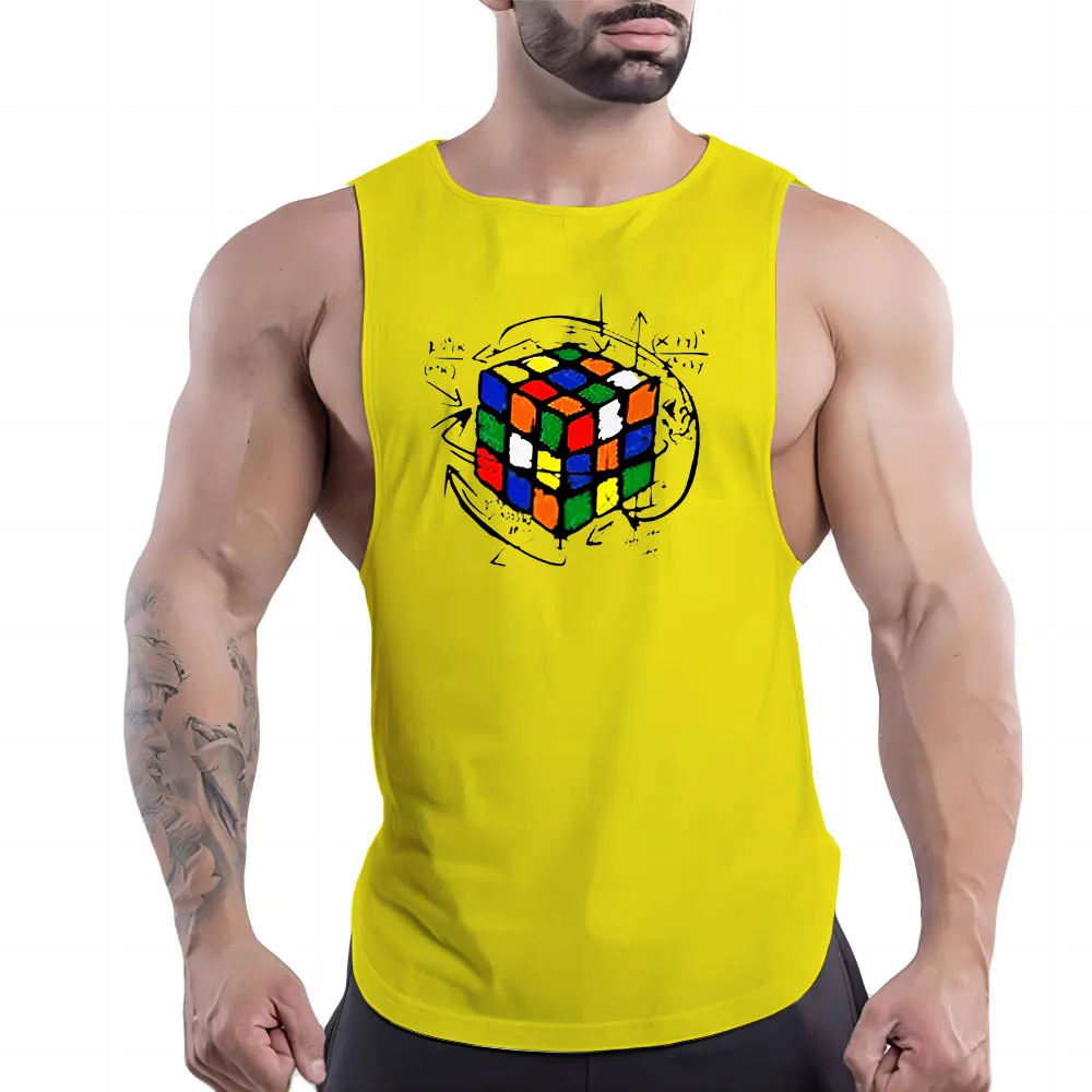 

Four Seasons Adult Men'S Casual Sports Crewneck Vest Creative Rubik'S Cube 2d Print Fashion Breathable Sleeveless T-Shirt