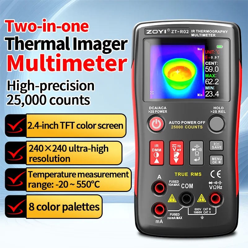 ZOYI R02 2 in 1 열화상 카메라 멀티미터 고정밀 적외선 열화상 카메라 멀티미터