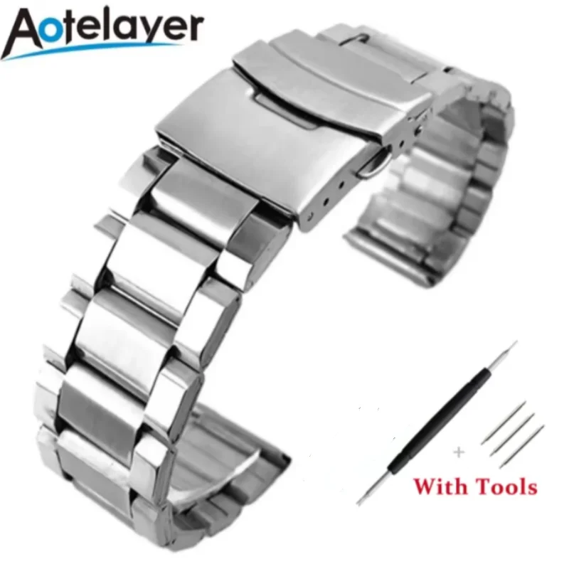Stainless Steel Silver Watch Strap with Folding Buckle - Premium Wrist Bracelet Accessory