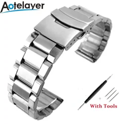 Stainless Steel Silver Watch Strap with Folding Buckle - Premium Wrist Bracelet Accessory - 22mm (Silver)