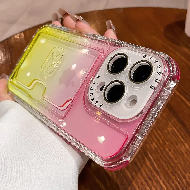 Luxury Gradient Color Clear Wallet Card Slot Shockproof Phone Case