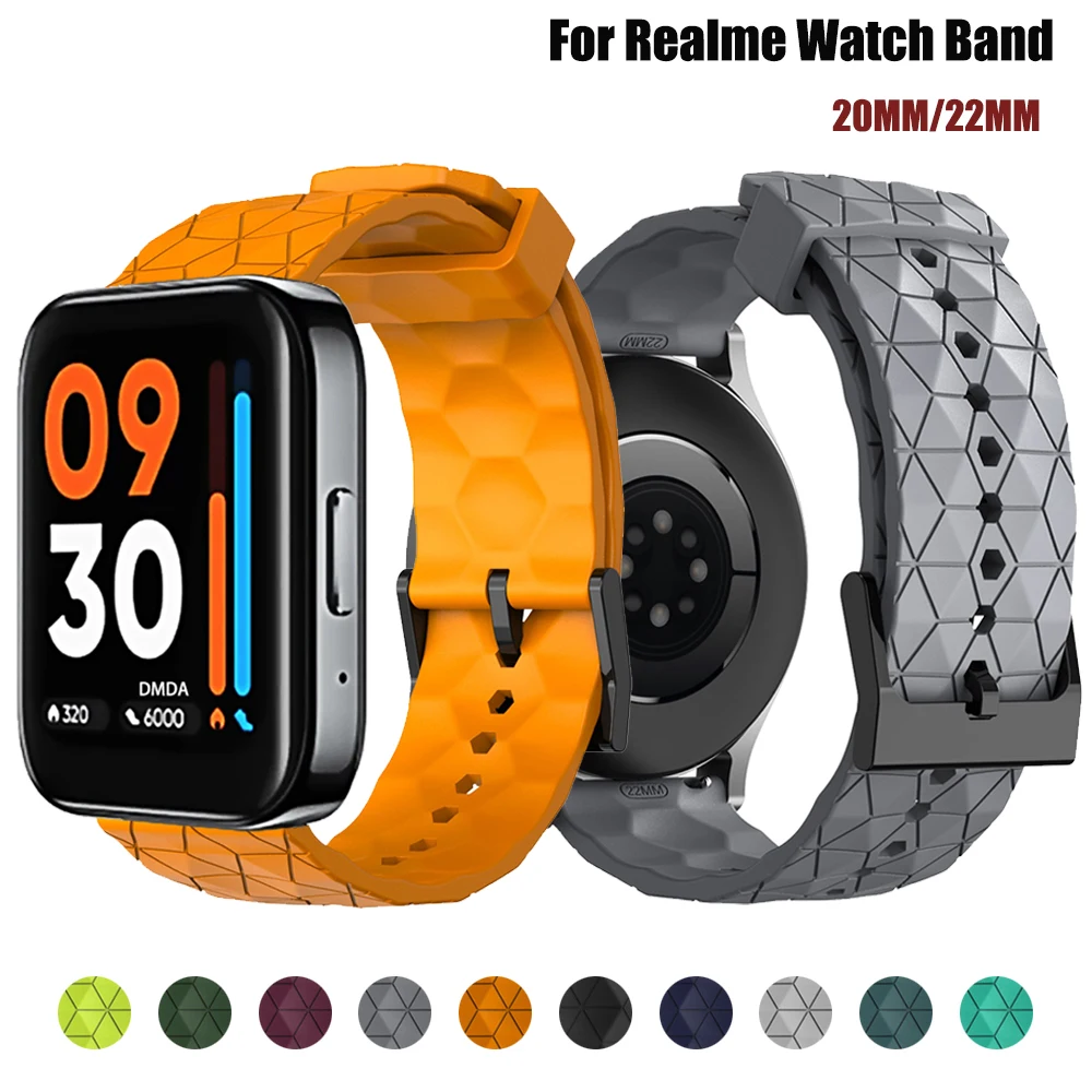 

Ремешок сменный силиконовый для Realme Watch 3 2 Pro, спортивный браслет для Realme Watch S Pro, аксессуары для наручных часов, 20 мм 22 мм
