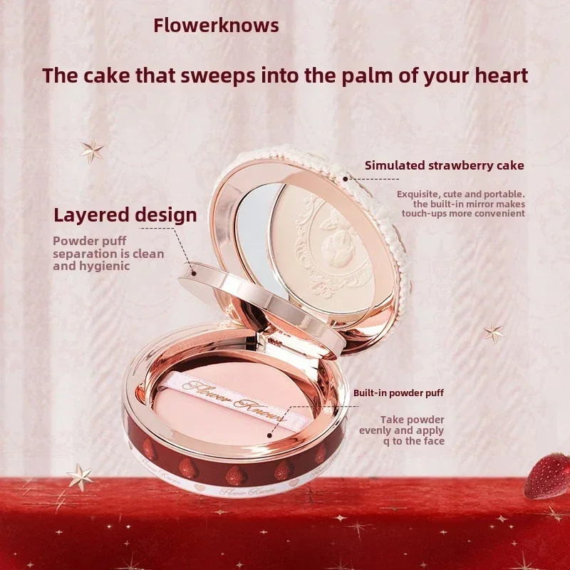 Flower Knows Strawberry Cupid Collection Pressed Powder Mineral Makeup Powder Foundation With Concealer & Finishing Vegan - Image 4